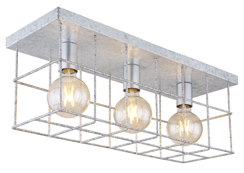 

Потолочный светильник Globo Lighting металлический, цвет цинка, каркас из стальной арматурной сетки, ДхШхВ: 600х200х258мм, без 3x E27 60Вт 230В., бежевый
