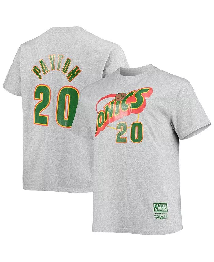

Мужская футболка с именем и номером Гари Пейтона Heather Grey Seattle Supersonics Big and Tall Hardwood Classics Mitchell & Ness