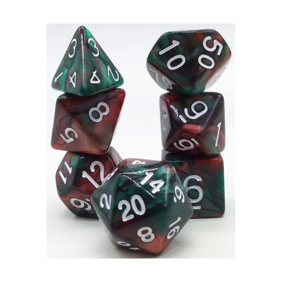 

Набор Poly — красный и зеленый с белым (7), Dice - Twins, 16mm Poly Sets