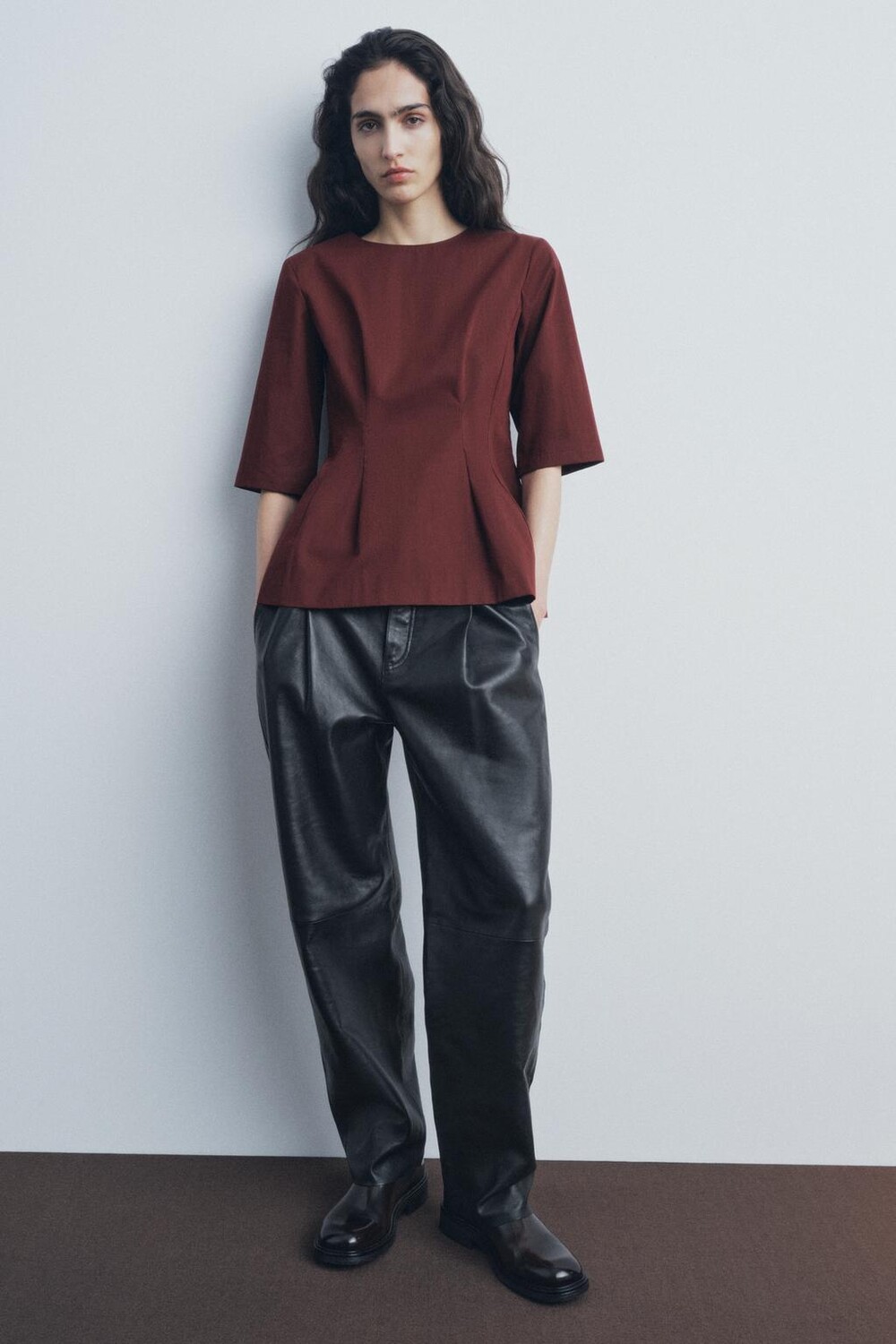 

Топ с пеплумом ZARA, бордовый