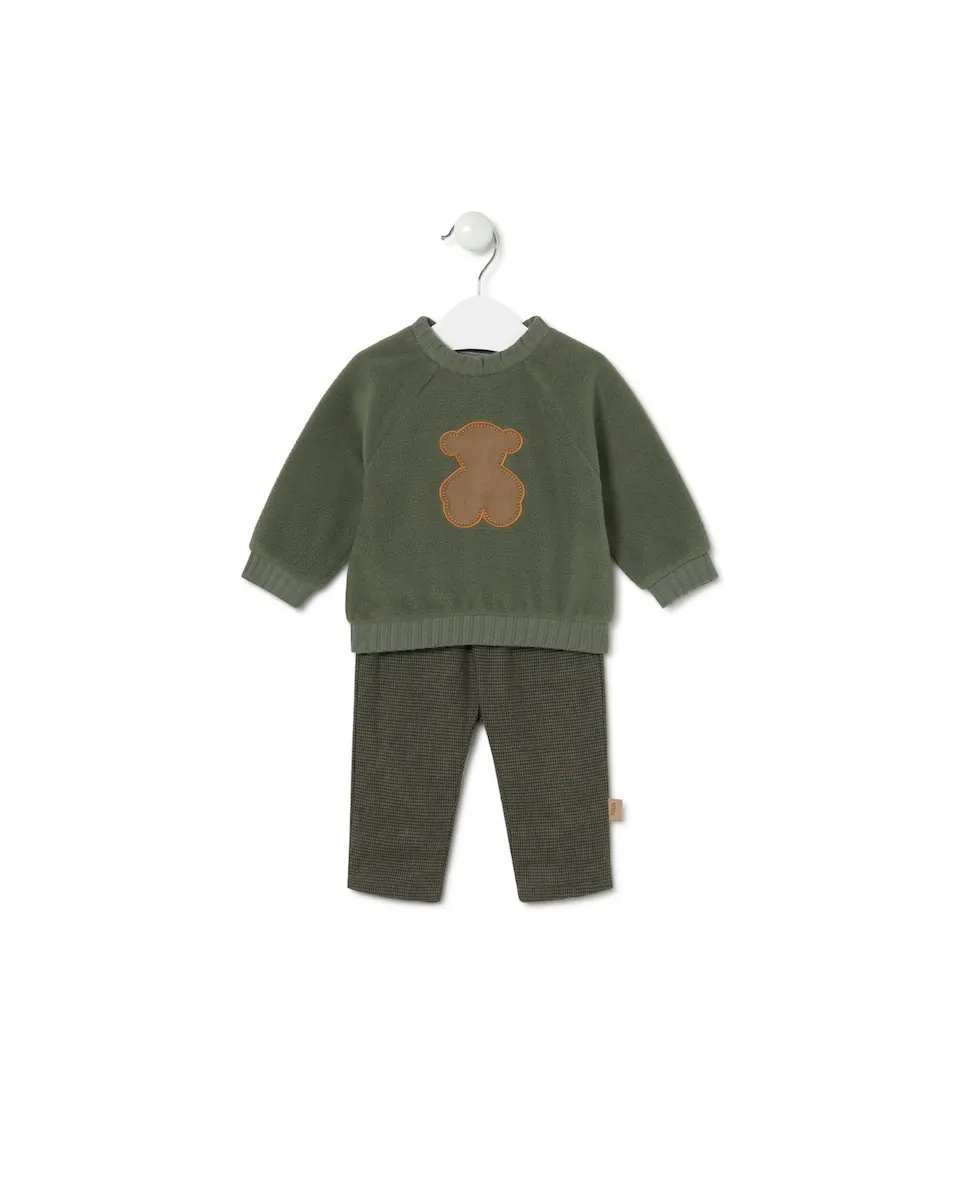 

Детский комплект из мягкого трикотажа и штанов в клетку Tous, зеленый