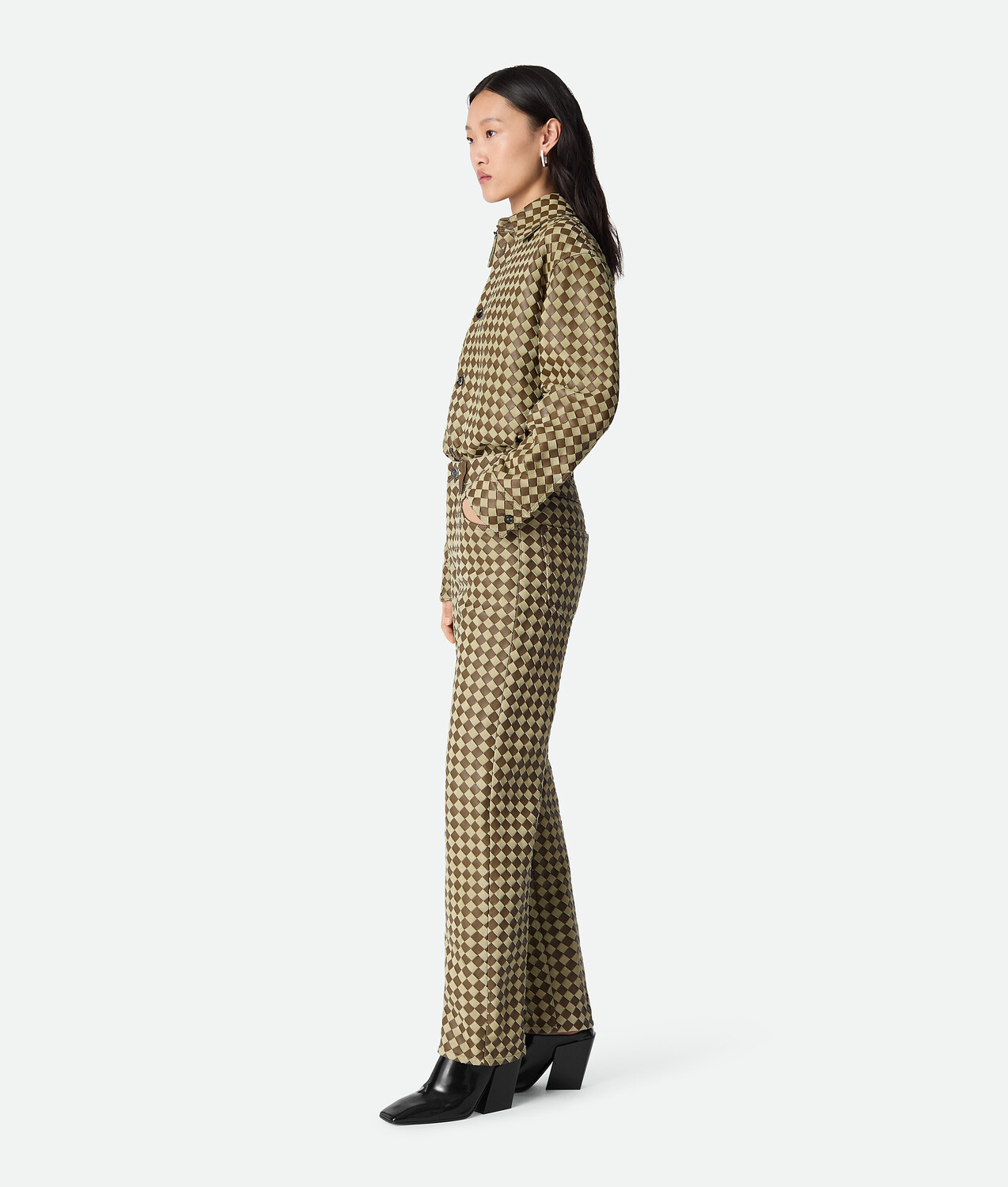 Intrecciato leather and suede pants BOTTEGA VENETA, лиана/травертин — фото 2