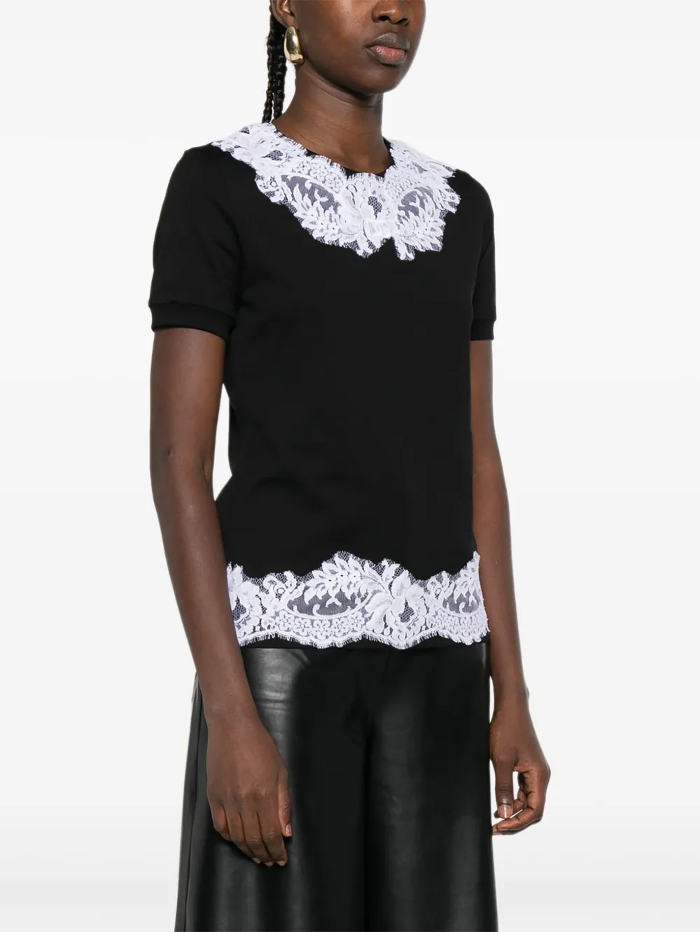 Футболка из хлопка с кружевной отделкой DOLCE & GABBANA, черный — фото 3
