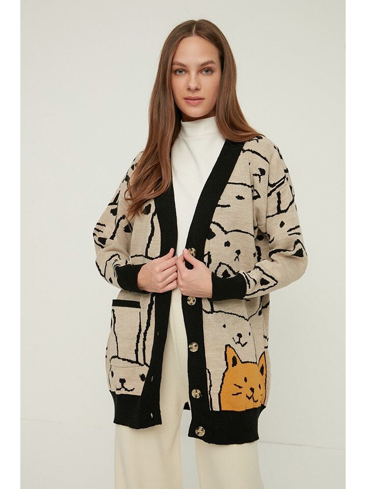 

Кардиган trendyol Cardigan, цвет Beige/Schwarz/Orange
