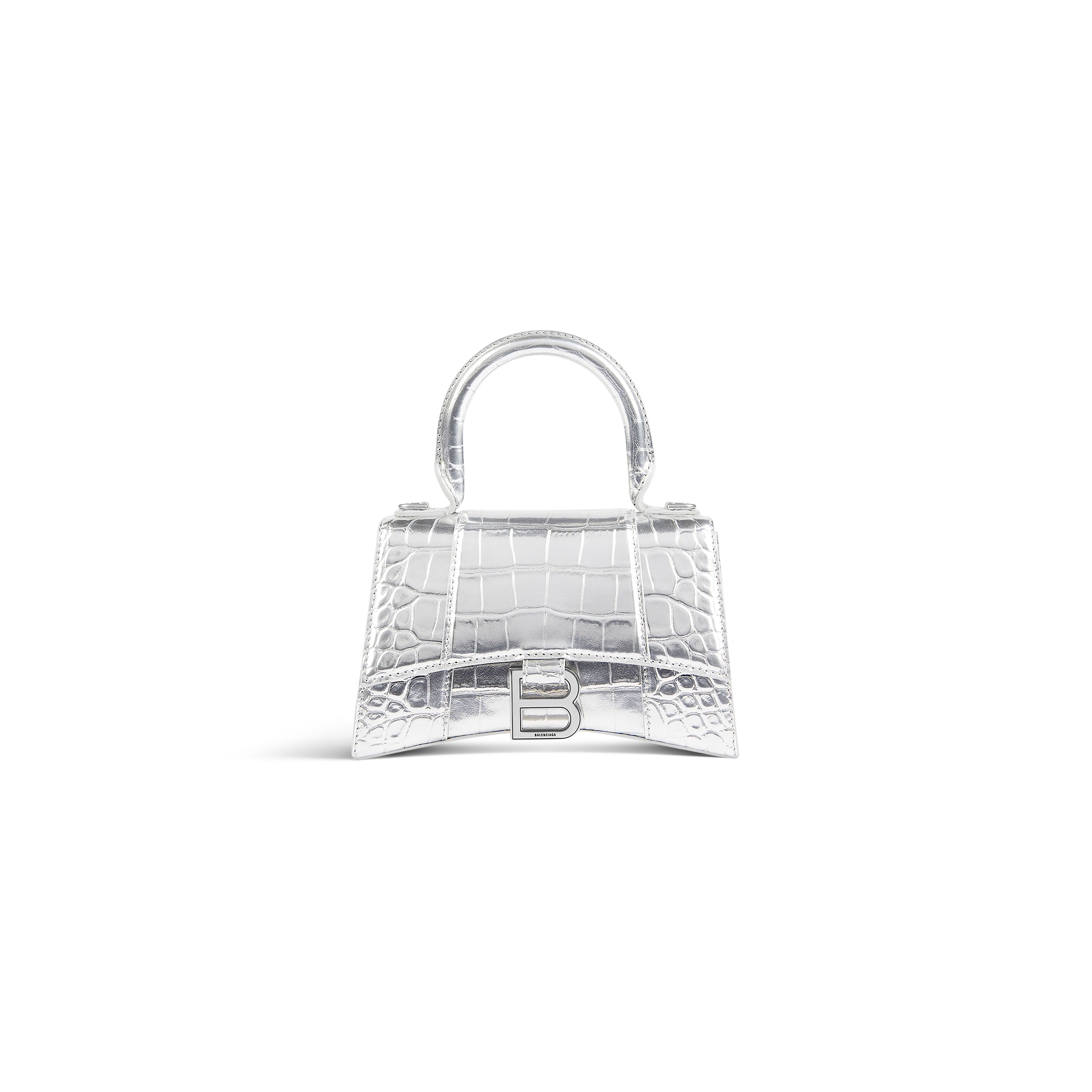 

Сумка Hourglass XS с тиснением под крокодила BALENCIAGA, серебряный