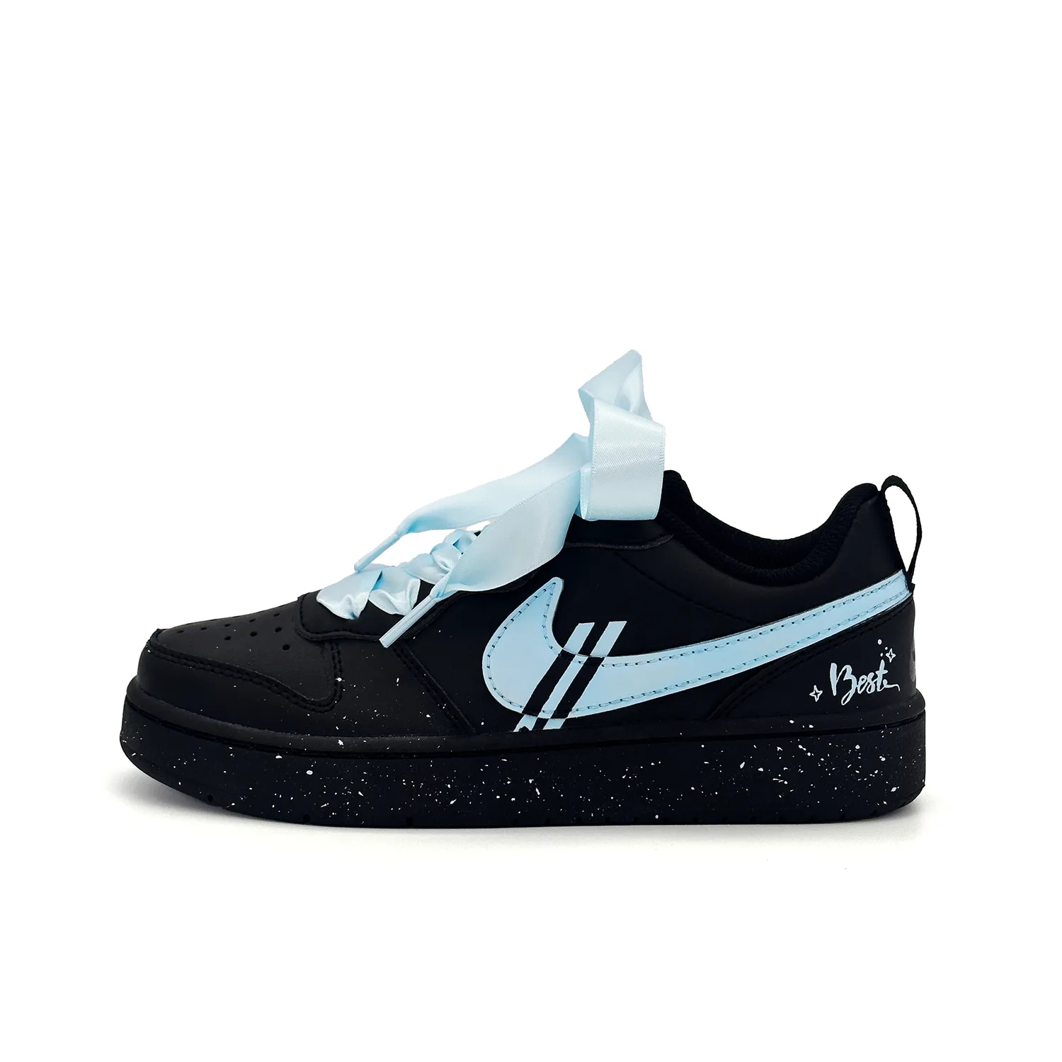 Nike Кроссовки для скейтбординга Court Borough Blue Silk Shadow Leather Slip Resistant низкие детские черно-синие
