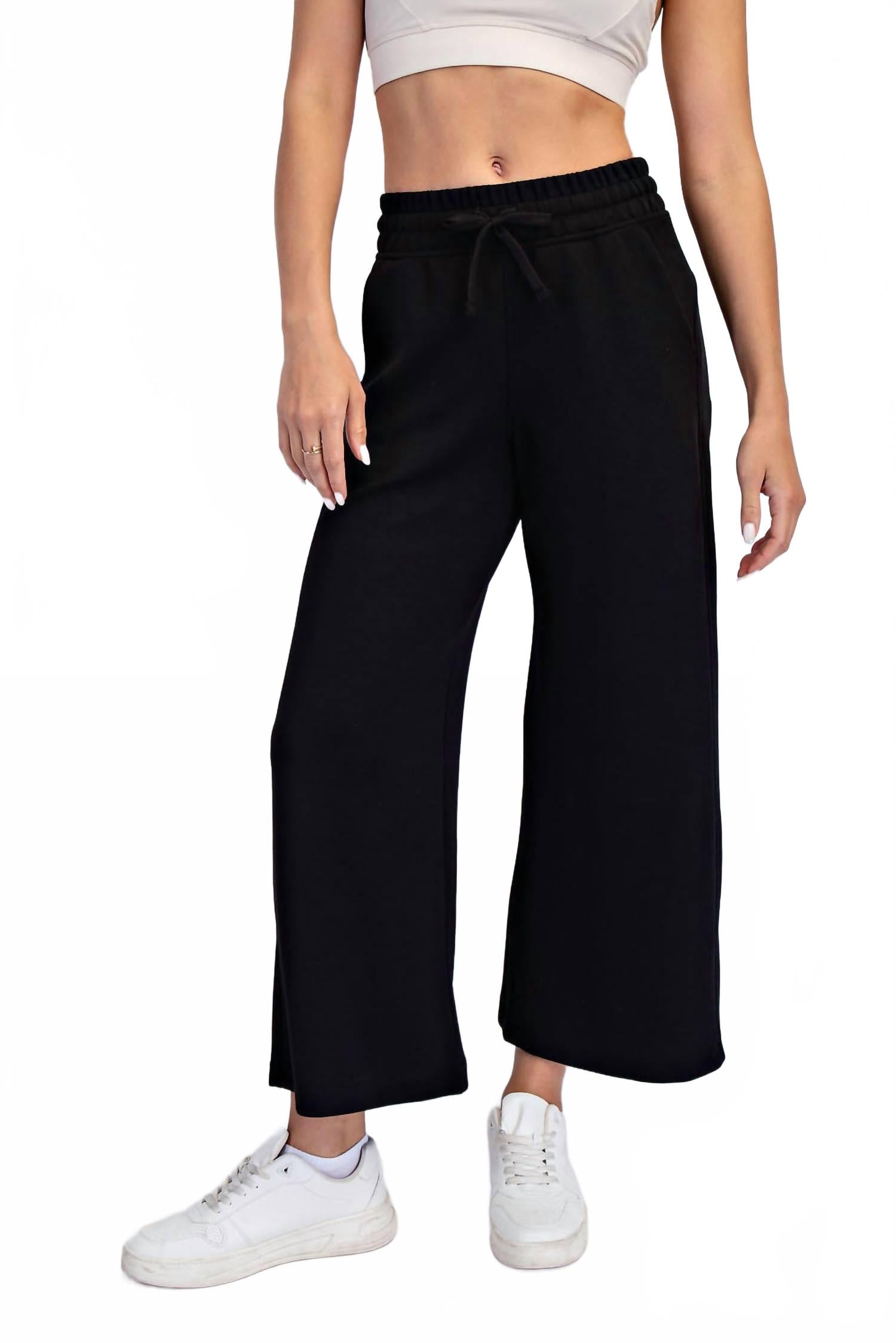 

RAE MODE Женские укороченные брюки из модала с широкими штанинами, черные