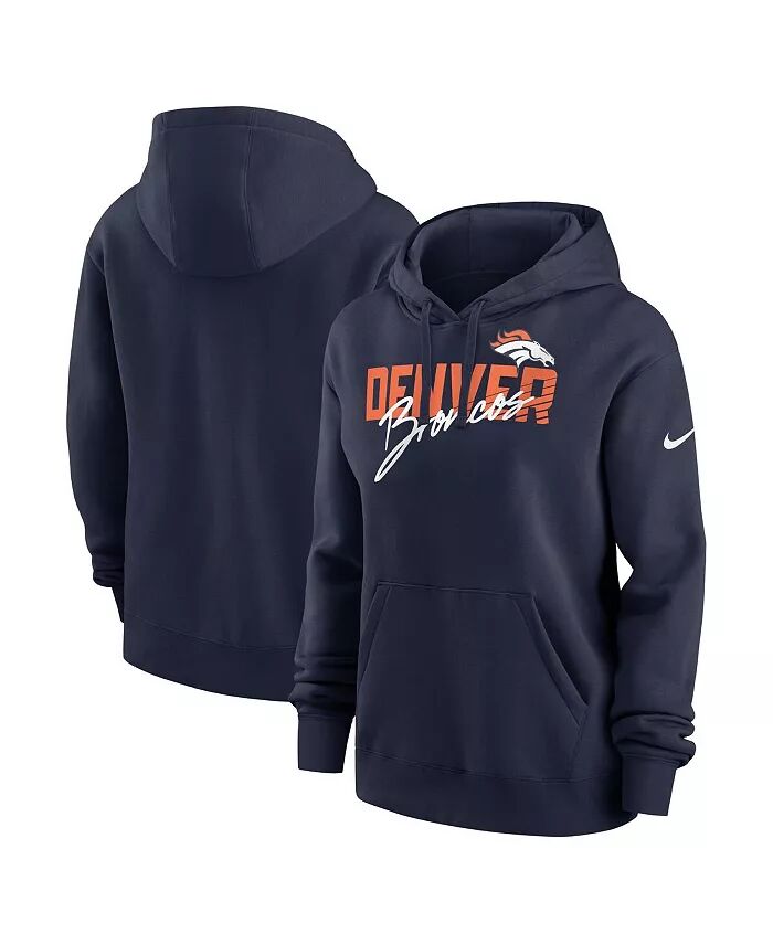 

Женская флисовая толстовка с капюшоном с надписью Denver Broncos Wordmark Club, темно-синяя Nike