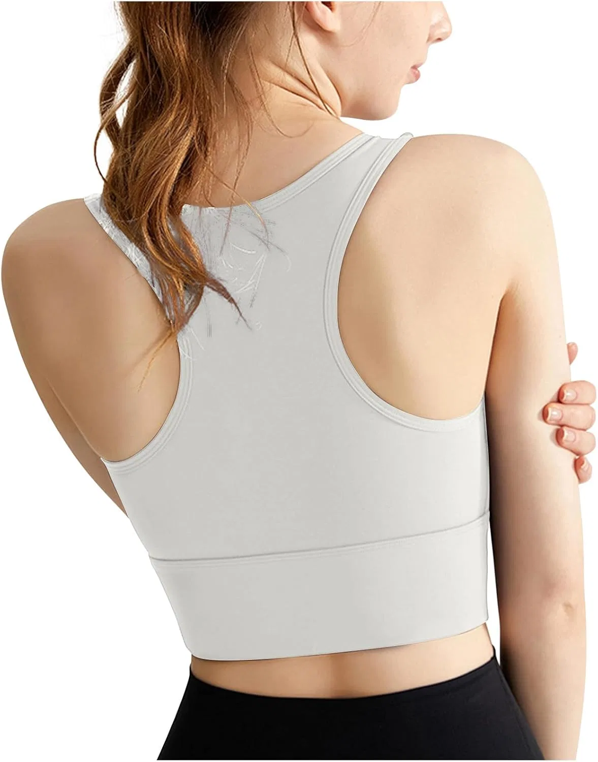 Спортивный бюстгальтер-топ на тонких бретелях Women's Sports Bra Racerback Tank Tops, белый — фото 2