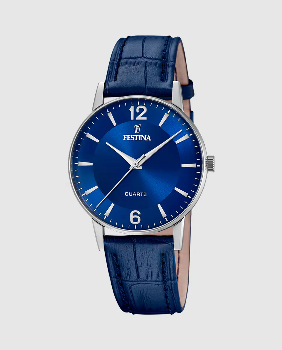 

F20690/3 Классика синие кожаные мужские часы Festina, синий