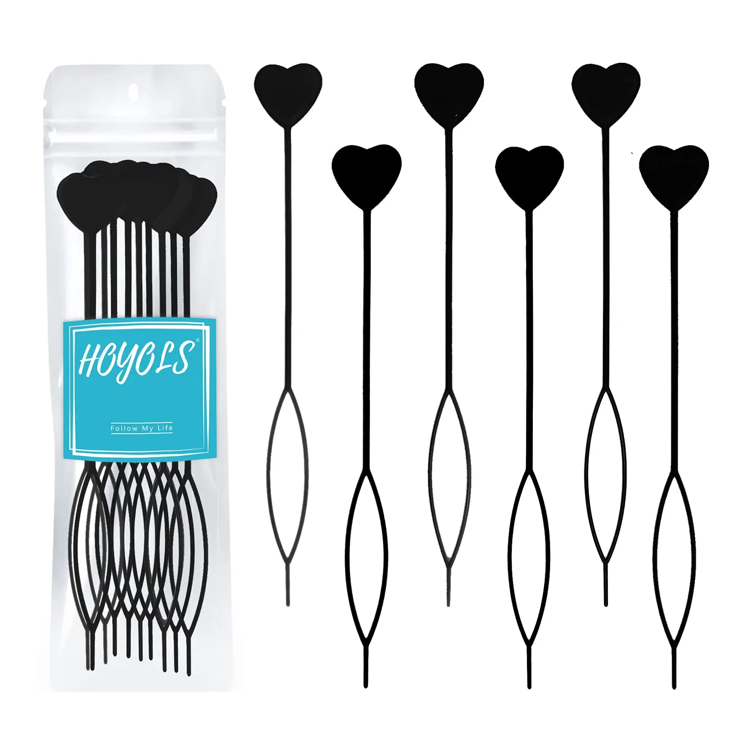 Набор Hoyols из 12 инструментов для плетения кос и создания хвостов Hoyols, 12Pcs Black