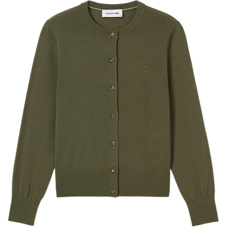 Кардиган женский Lacoste с круглым вырезом, оливковый