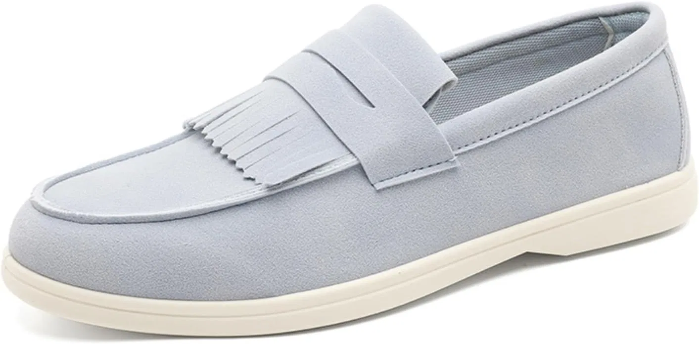 Лоферы из замши на плоском каблуке Light Blue QWUIEOIN