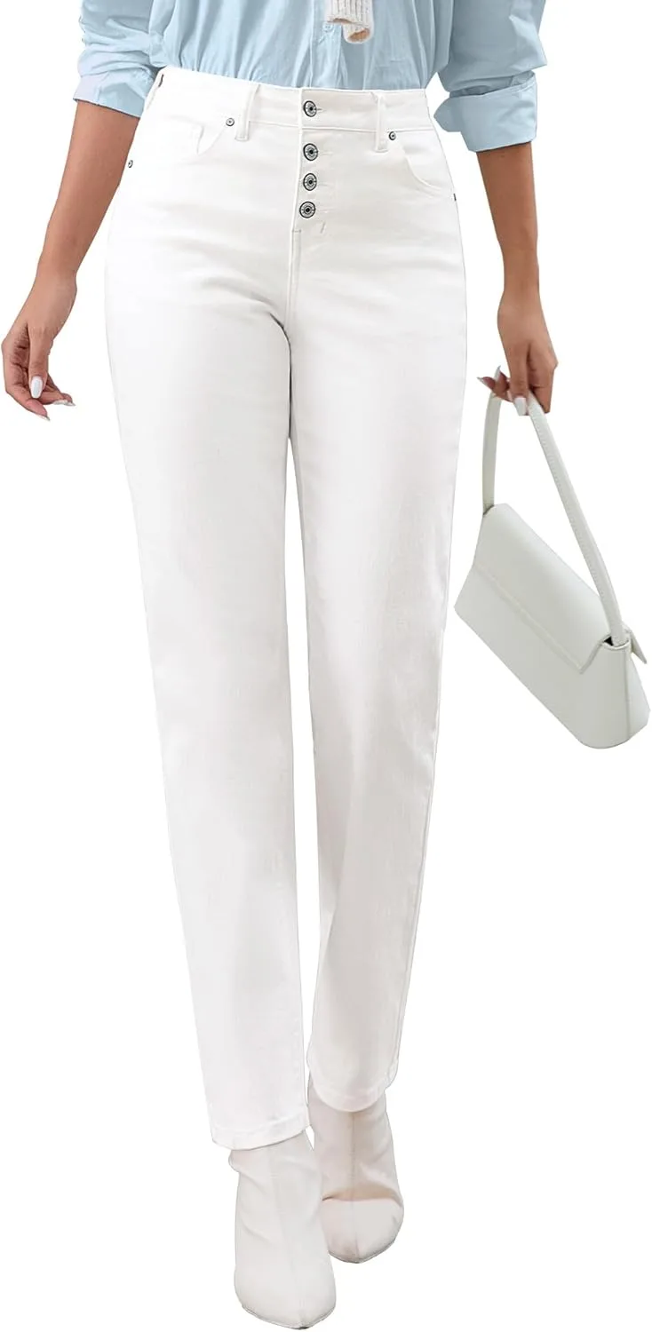 

Прямые джинсы Luvamia для женщин с высокой посадкой и застежкой на пуговицы