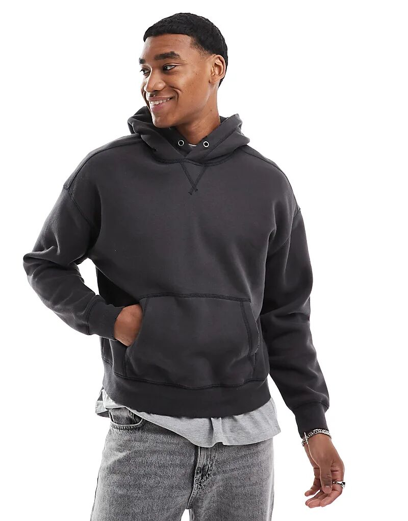 

Укороченная толстовка с капюшоном с контрастной строчкой черного цвета Hollister