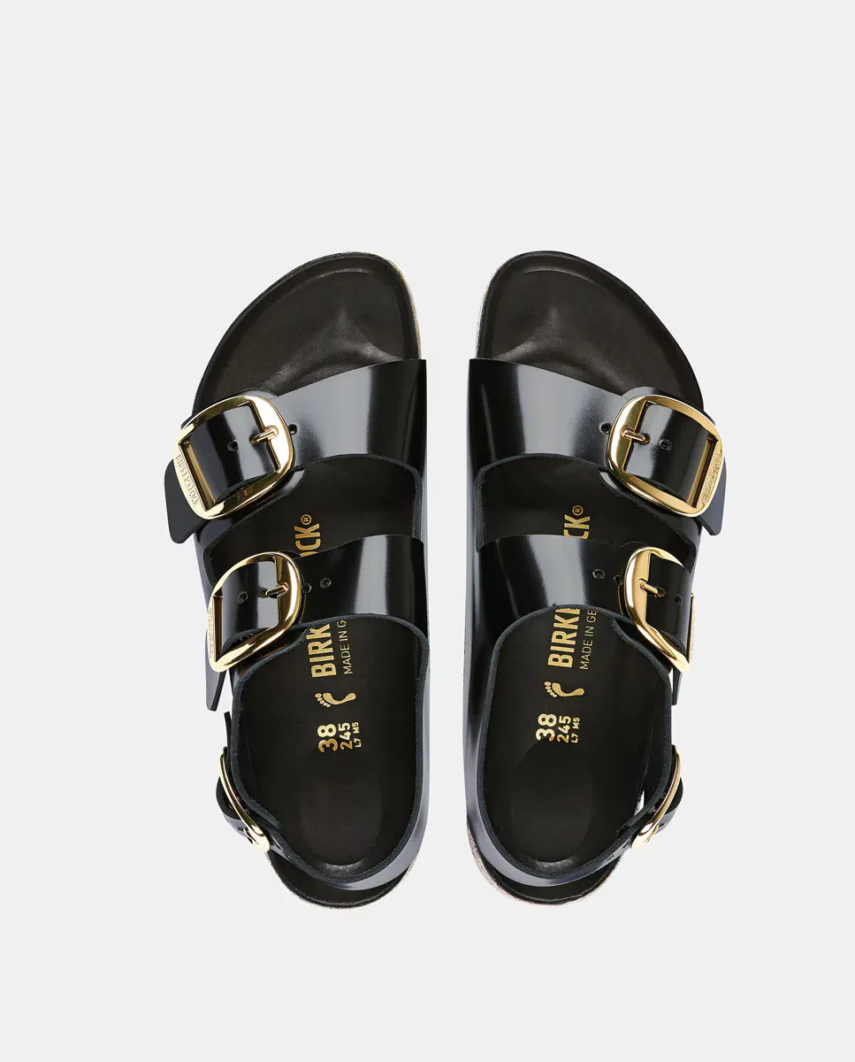 Женские сандалии Milano Big Buckle из кожи на плоской подошве Birkenstock, черный — фото 2