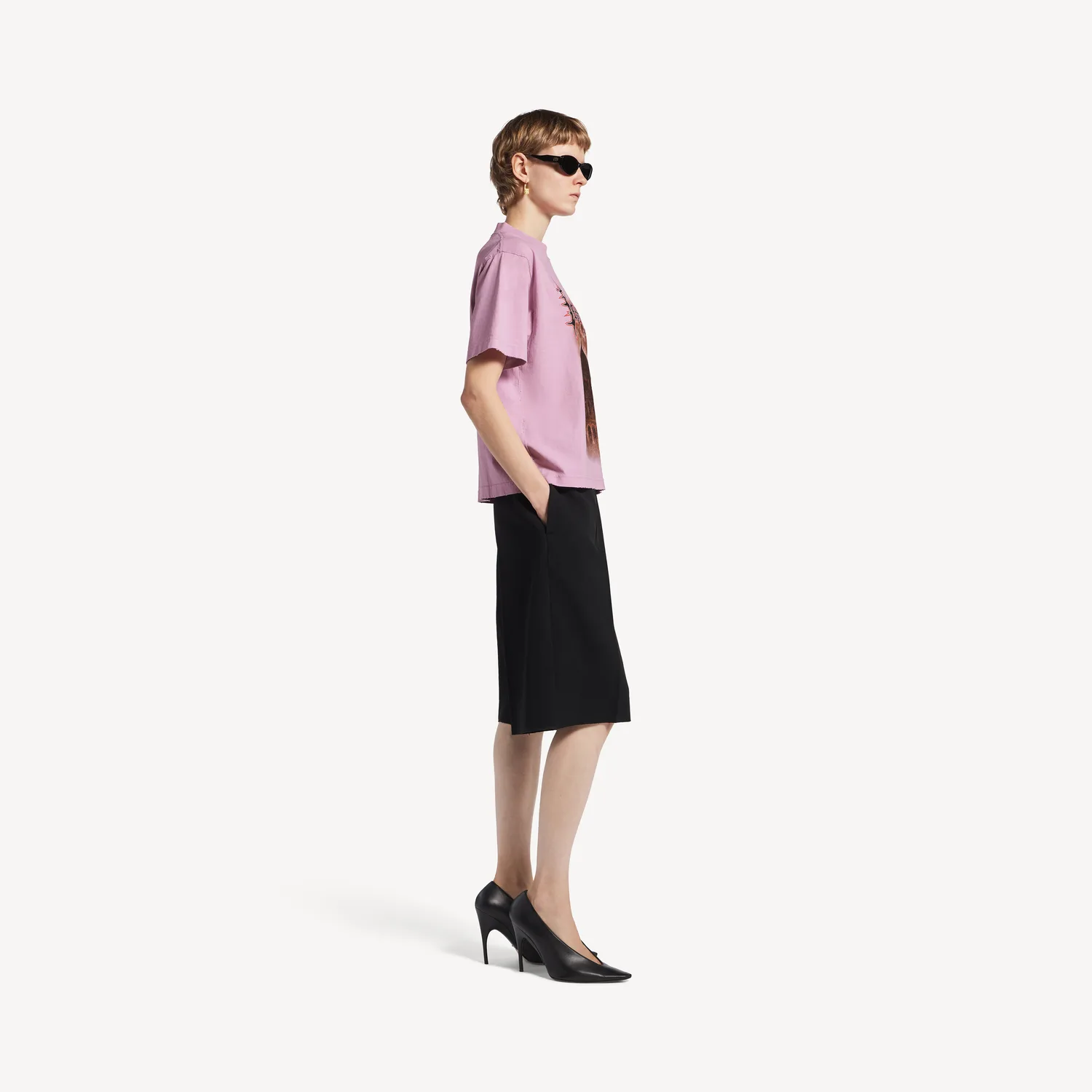 Женская футболка Balenciaga Sacré Cœur среднего кроя, старо-розовая — фото 3