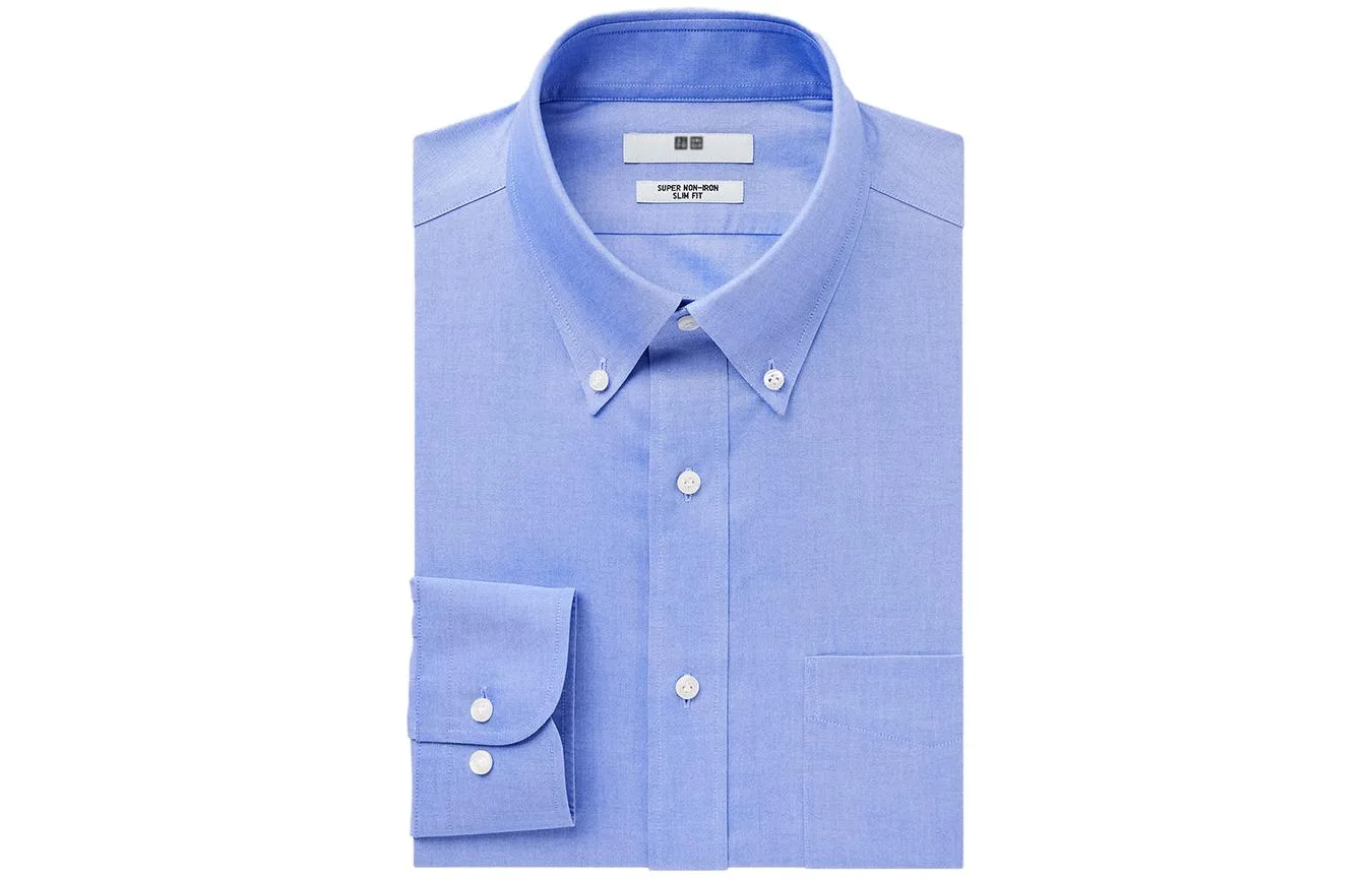 UNIQLO Рубашка мужская Lake Blue 64 с заостренным воротником