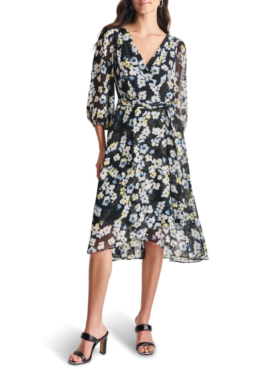 

Платье миди из шифона с цветочным принтом и имитацией запаха DKNY, цвет Navy Lemon