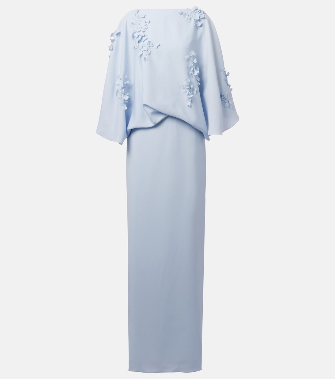 

Шелковое платье с цветочной аппликацией Marmar Halim, светло-синий