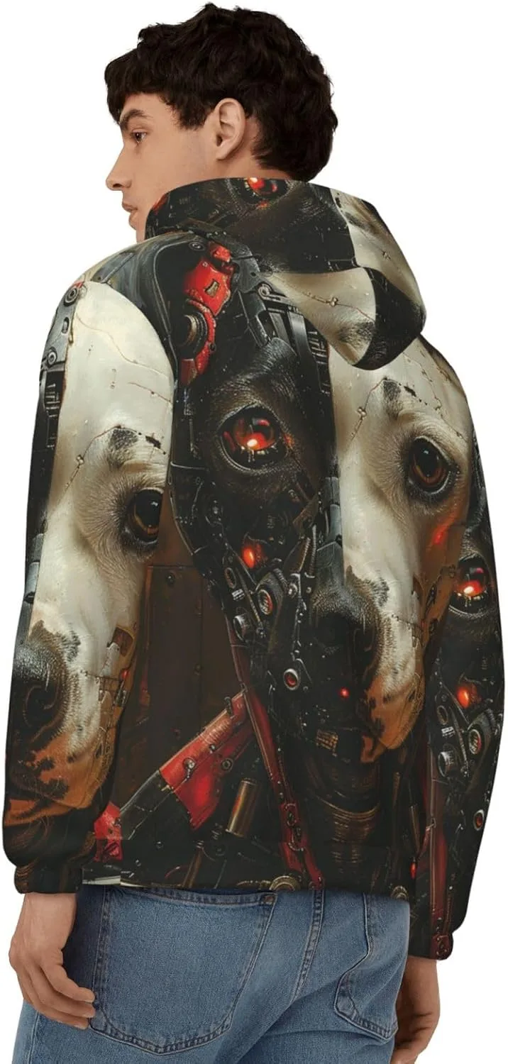 Мужская толстовка с капюшоном на молнии - Dog Half Robot Face Cool — фото 3