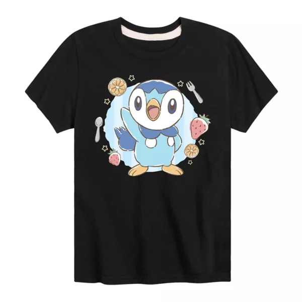 

Футболка с принтом «Pokemon Cafe Piplup» для мальчиков 8-20 лет Licensed Character, черный