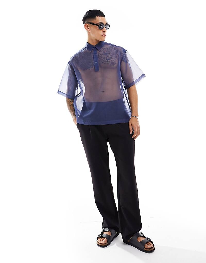 

ASOS DESIGN – Темно-синяя рубашка свободного кроя из органзы