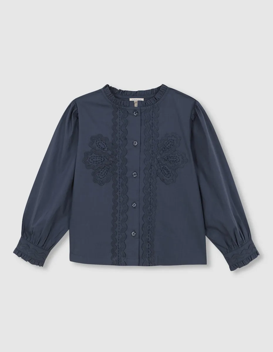 

Детская блузка с пышными рукавами и вышивкой Gocco, темно-зеленый