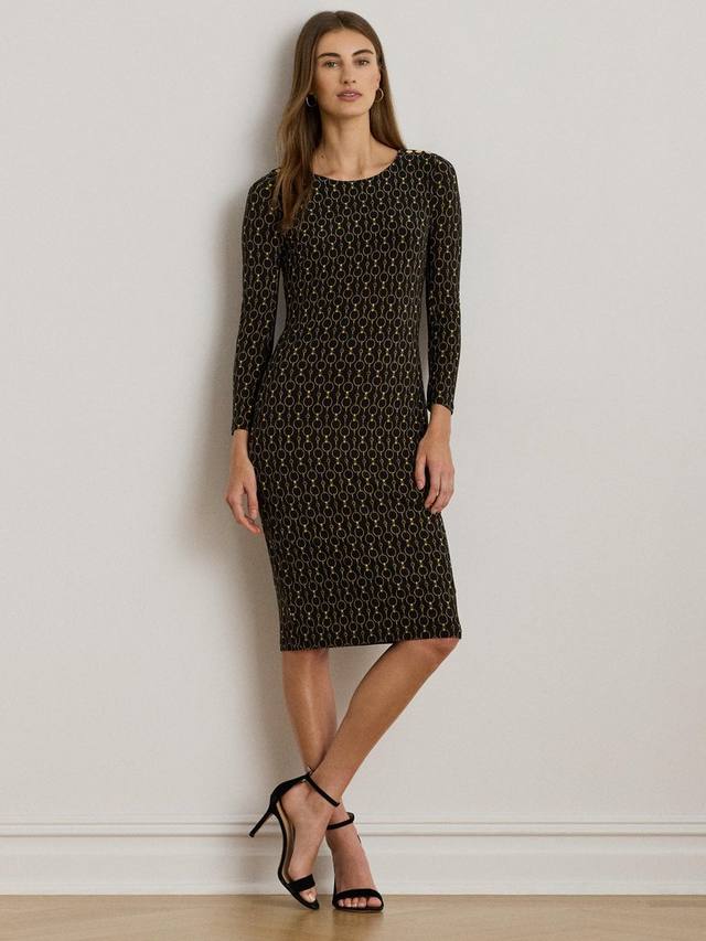 

Платье с цепным принтом и рукавом три четверти Ralph Lauren, Black/Multi