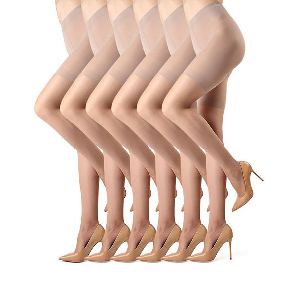 

6 пар женских кристальных утягивающих колготок 12 denier longline Memoi, Beige