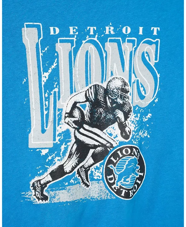 Футболка унисекс с символикой команды Detroit Lions (игра «Rushing») - для маленьких и больших детей. Junk Food Clothing, синий — фото 3