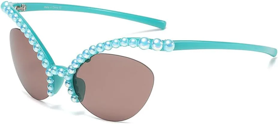 

Модные женские солнцезащитные очки с жемчужным блеском, большие, винтажные, без оправы, цельные, с защитой от УФ-излучения UV400 TKKTLLT, Bluegreen-brown