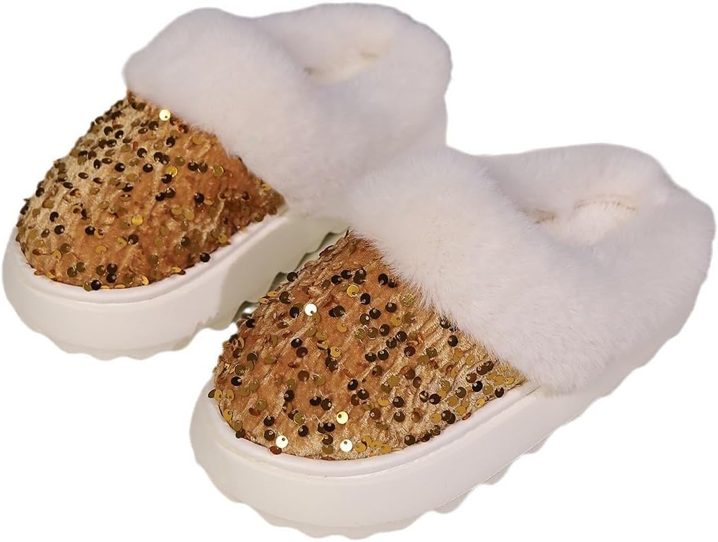 

Блестящие тапочки с пайетками для женщин и мужчин, мягкие домашние шлепанцы, подходящие для дома и улицы, с пушистой флисовой подкладкой, женские домашние туфли, противоскользящие, с жесткой толстой резиновой подошвой (42/43 EU, красные) Znel