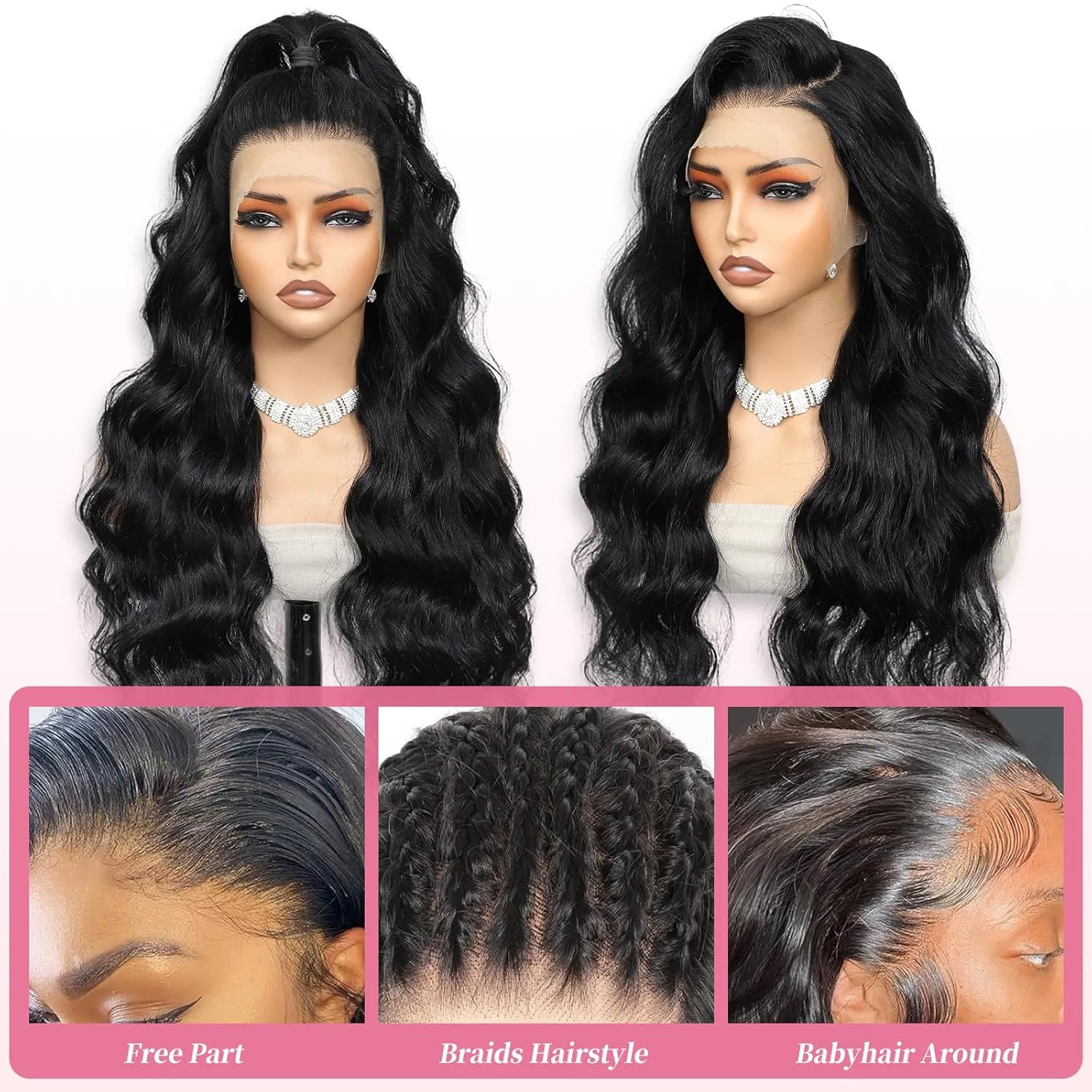 Женский парик из натуральных волос Body Wave, 13x4 Lace Front, черный, 180% плотность Beluck, Body 13X4 Lace Black Color — фото 2