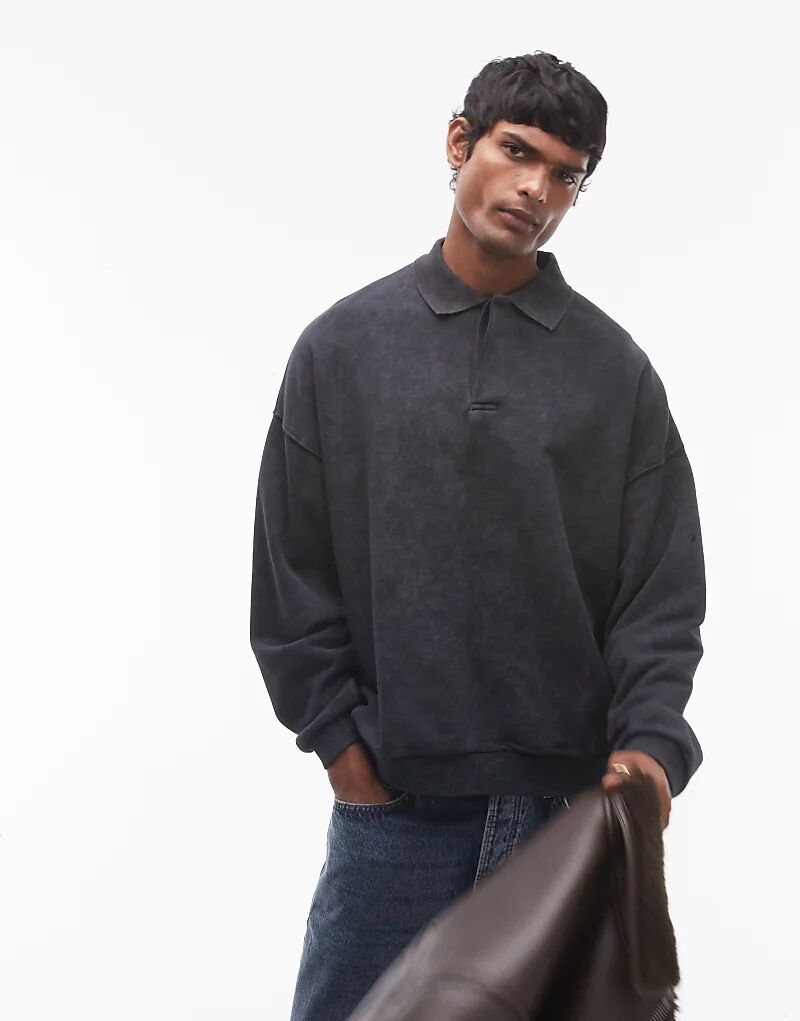 

Свободный крой поло в черном цвете Topman