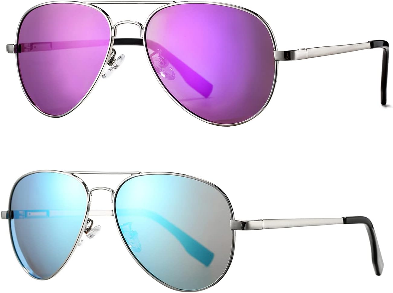 

Поляризованные солнцезащитные очки-авиаторы HJSTES для женщин и мужчин, классические металлические линзы, зеркальная защита, 100% блокировка УФ-излучения, 58 мм, 2 Pack(purple Mirror,blue Mirror)
