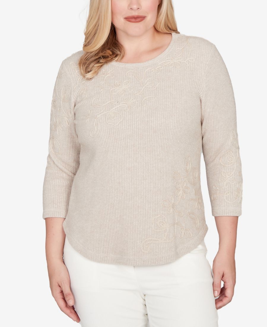 

Женский асимметричный топ Vienna с цветочным сутажем для невысоких женщин Alfred Dunner, Latte