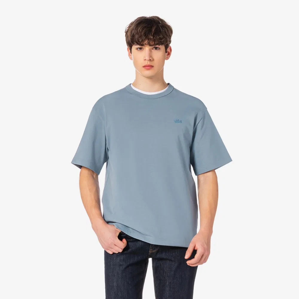 Мужская базовая футболка из плотного джерси, серо-голубая, от Lacoste