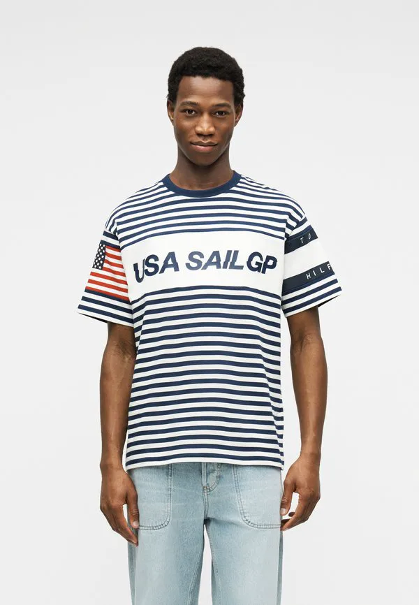 Футболка tommy x us sail gp team stripe relaxed tshirt print tshirt Tommy Hilfiger, Ecru/Yale Navy