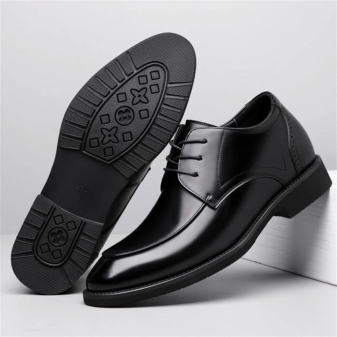 Лоферы кожаные на каблуке, Men's Invisible Height Increasing Loafers, Black UKUBOXBAG — фото 3