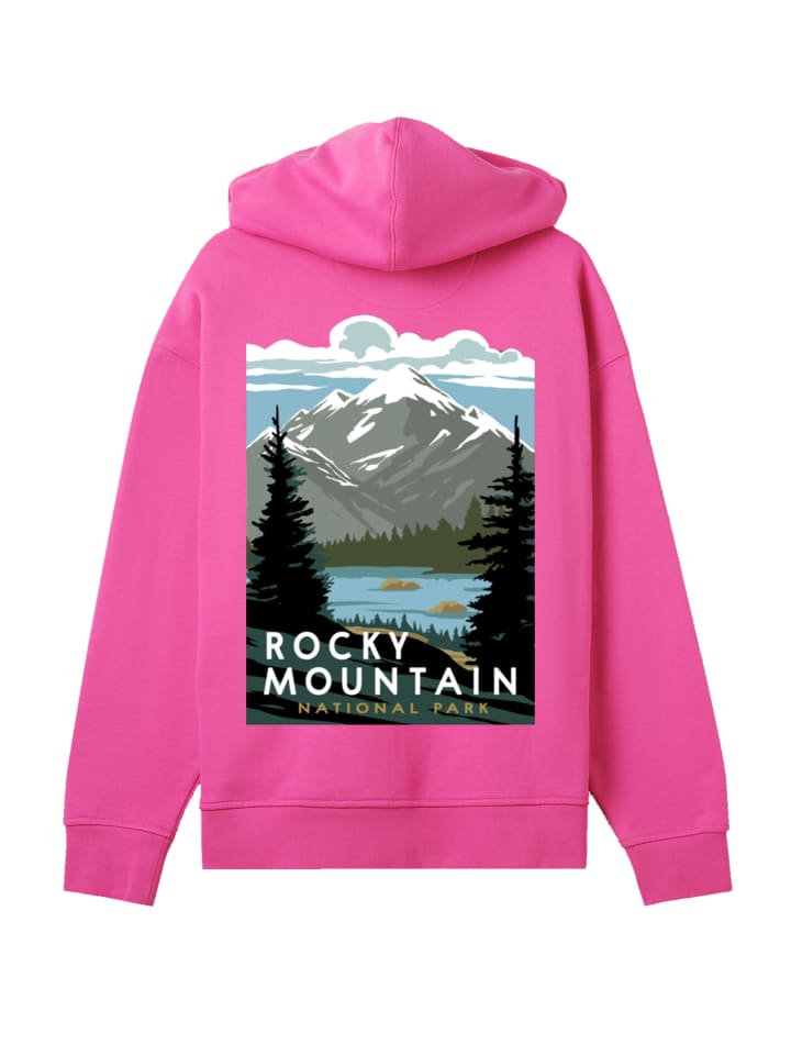 

Толстовка с капюшоном Национальные парки США с изображением Роки-Маунтин в ярко-розовом цвете F4NT4STIC