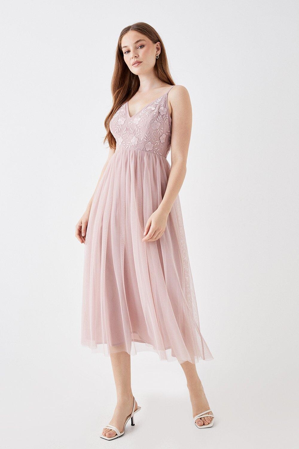 

Платье миди на бретельках из сетчатой ​​ткани Debut London by Coast Debenhams, розовый
