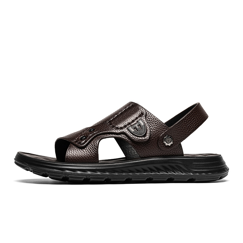 CALIFBULL Пляжные сандалии мужские черно-коричневые, цвет Black[Leather Shoe Size: Size 40 in This Model = Athletic Shoes 41] — фото 3