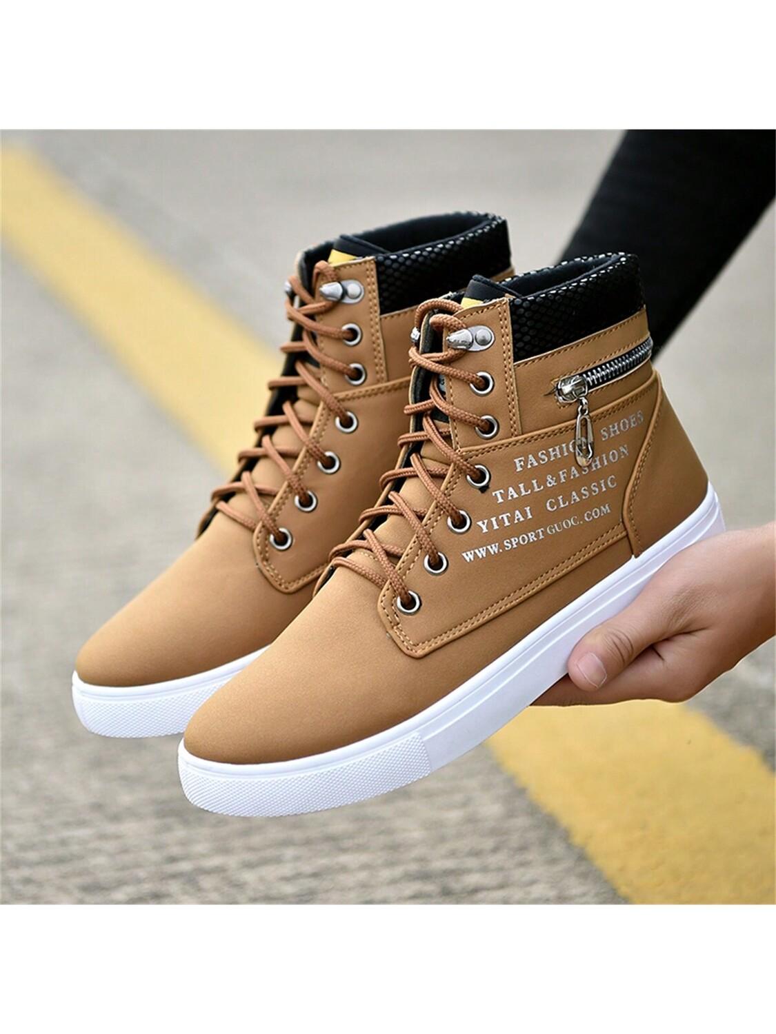 

Мужские ботинки большого размера, модные, с высокой лодыжкой, круглым носком, шнуровкой и молнией, фасон карго, хаки