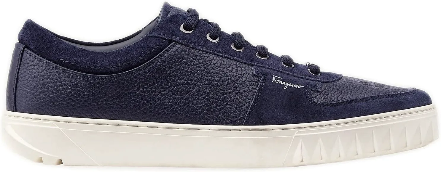 Мужские синие кожаные кроссовки Salvatore Ferragamo Scuby с шнуровкой — фото 3