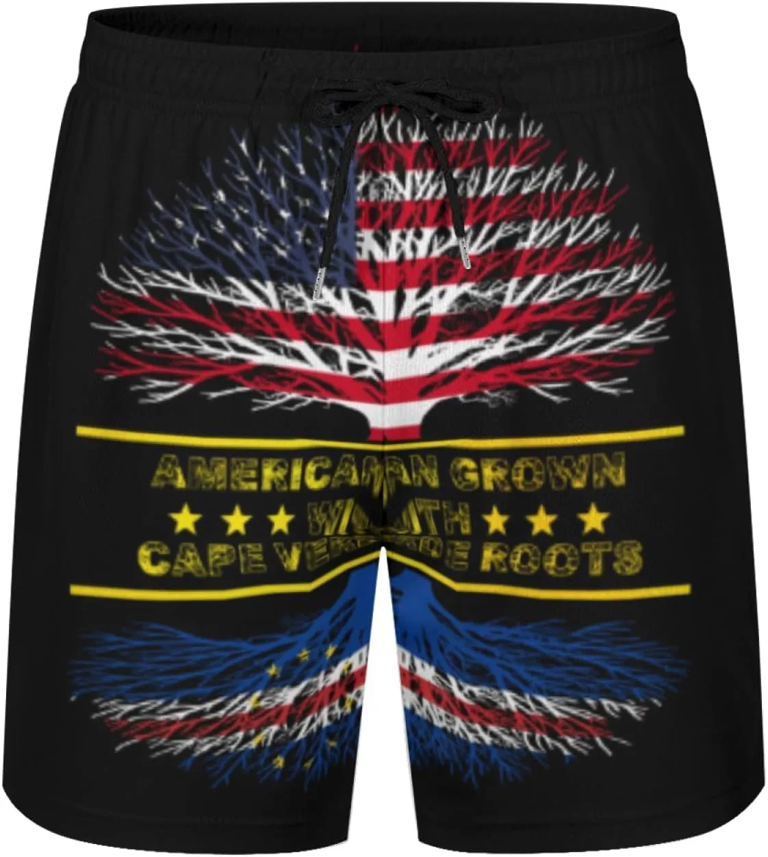Мужские плавки American Grown and Cape Verde Roots с сетчатой подкладкой, завязками, быстросохнущие, с карманами Generic, черный