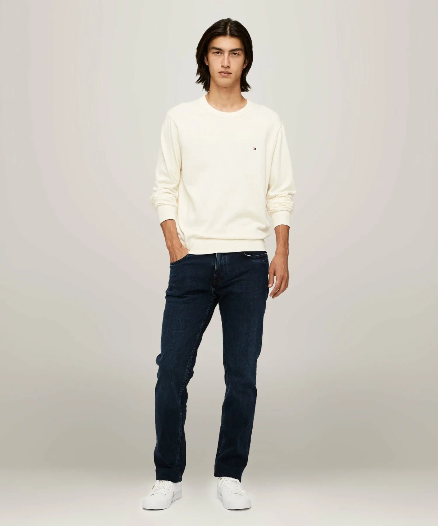 Вязаный свитер с круглым вырезом из смеси хлопка и шелка TOMMY HILFIGER, White YBI — фото 4