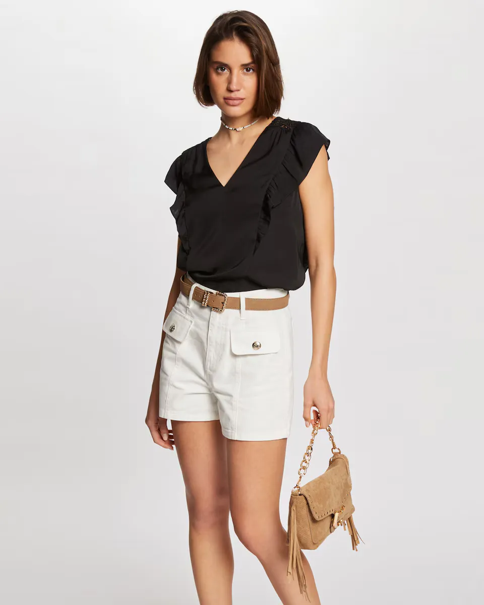 

Женская блузка с короткими рукавами и рюшами Morgan, цвет Mostaza