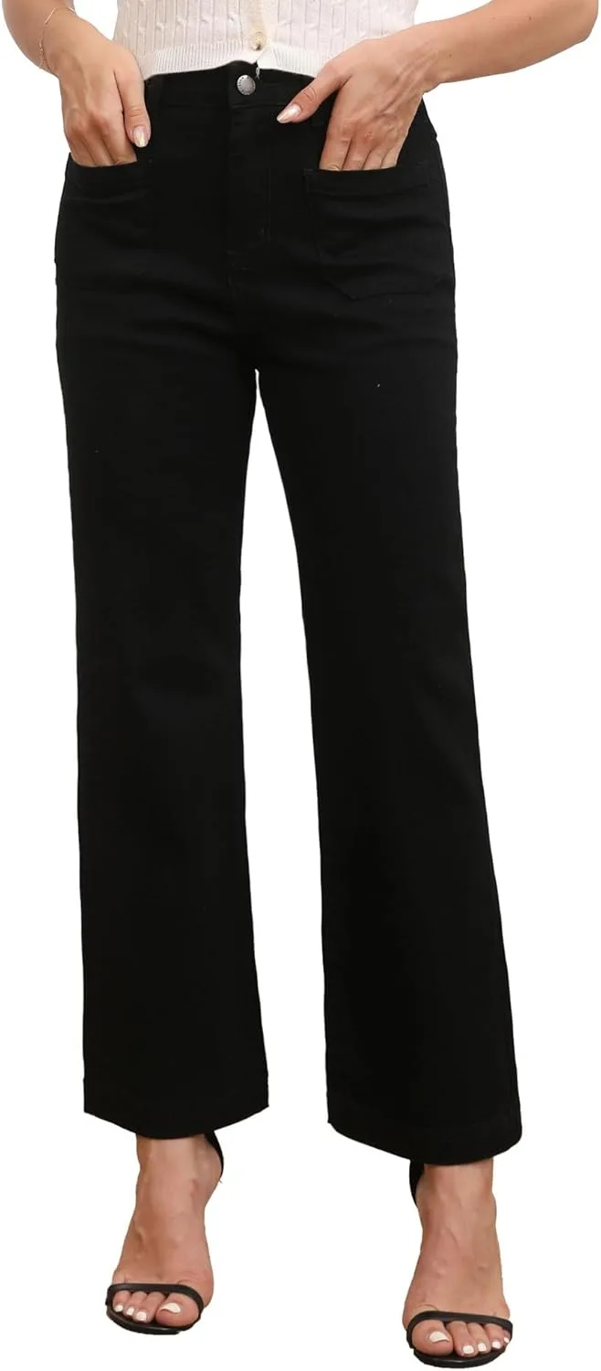 

Женские джинсы Wide Leg Petite High Waisted Stretchy Cropped Flare с накладными карманами Myzellia