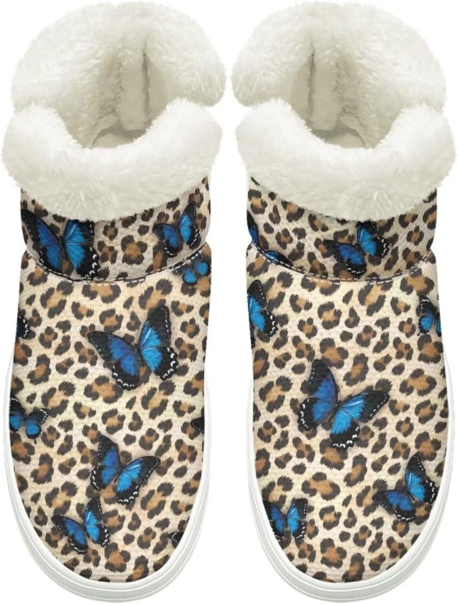 

Ботинки Cugasmaru Slip-on для женщин и мужчин с противоскользящей подошвой, зимние меховые снежные сапоги с эластичной вставкой для женщин, для активного отдыха на улице, подарок, Butterfly Leopard Print